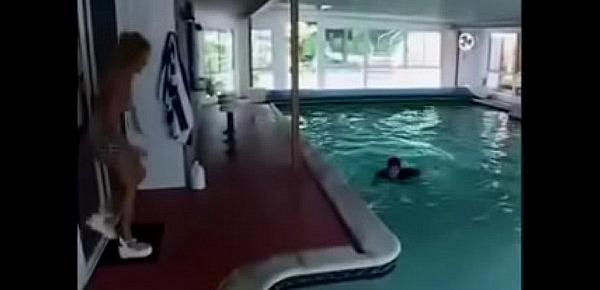  Skinny blonde cougar fuck young guy on indoorpool